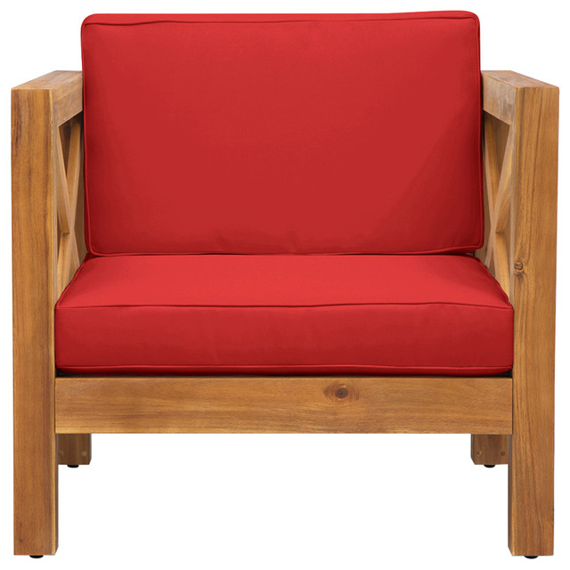Indira Outdoor Acacia Wood Club Chair With Cushion Contemporary Indira Outdoor Acacia Wood Club Chair