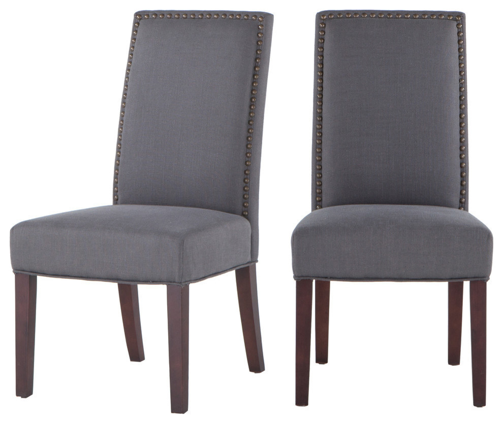 Jona Dark Gray Linen Dining Chairs, Set of 2 Transitional Dining