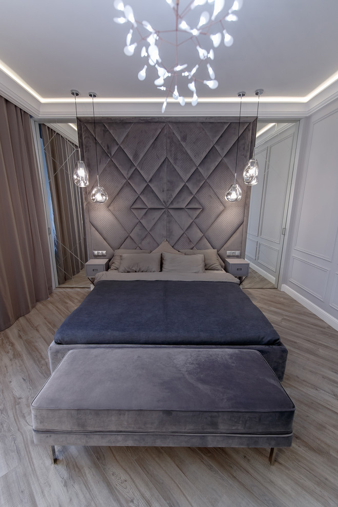 Реализация спальни "Современная классика" в серых тонах