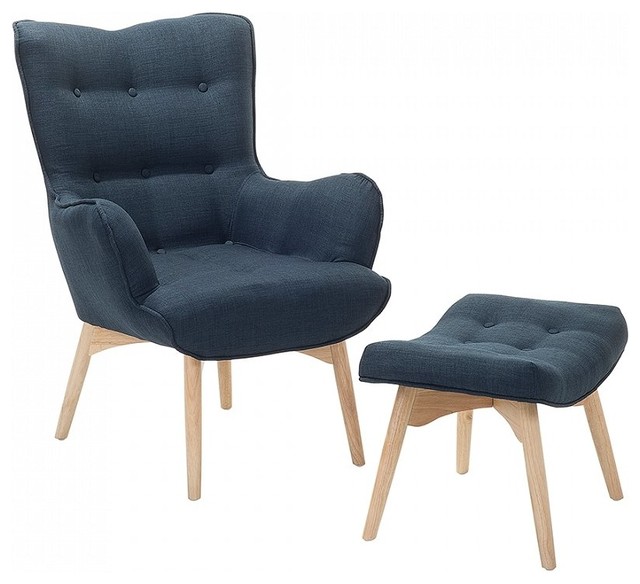 Vejle Upholstered Armchair and Ottoman, 2-Piece Set, Dark Blue