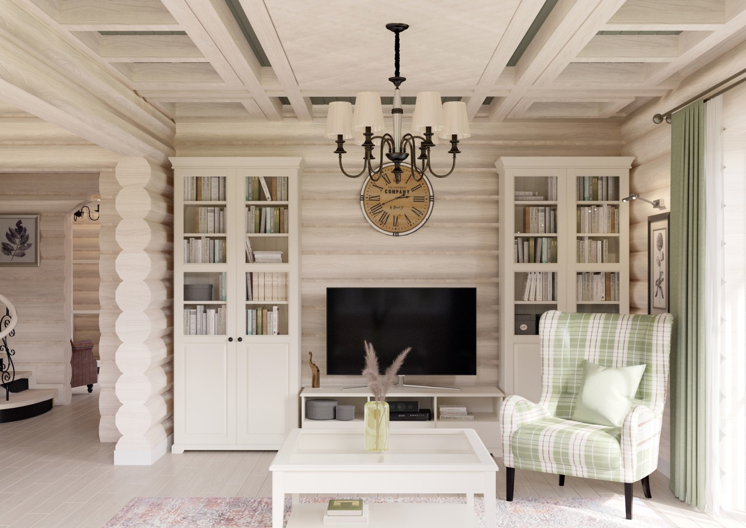 Гостиная деревянного дома из бруса