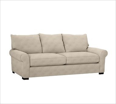Rowan Upholstered Sofa, Polyester Wrap Cushions, Everydayvelvet Buckwheat