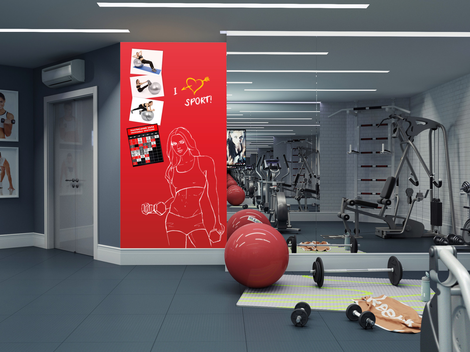 Магнитно-меловые обои Uniwall  для интерьера в фитнес клубе