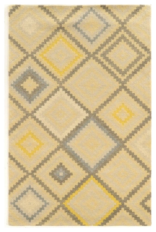 Linon Aspire Stitch Hand Tufted Wool 60" x 96" Rug in Natural, 96" x 132" Southwestern Area