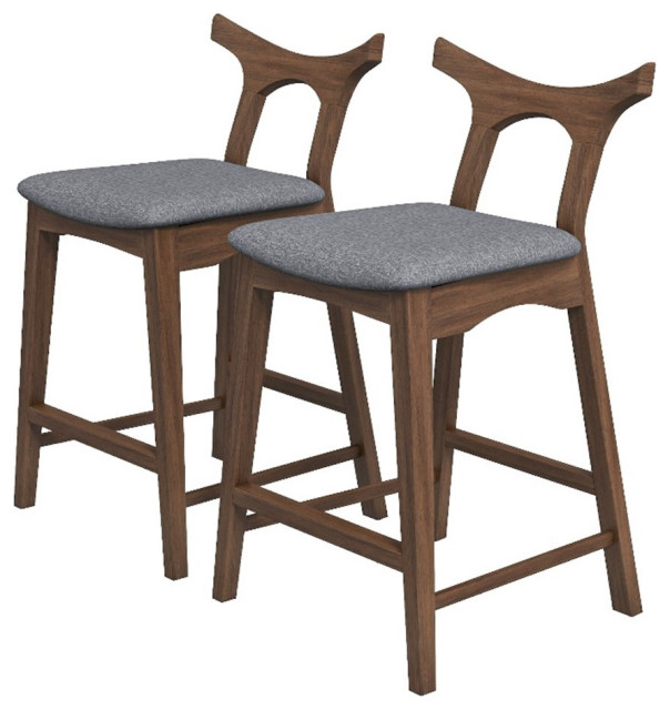 Ashcroft Aversa Fabric Upholstered Counter Stool in Gray (Set of 2