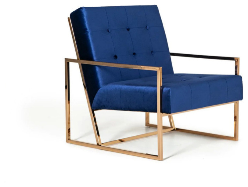 Dawson Modern Blue and Gold Accent Chair Contemporary Armchairs And