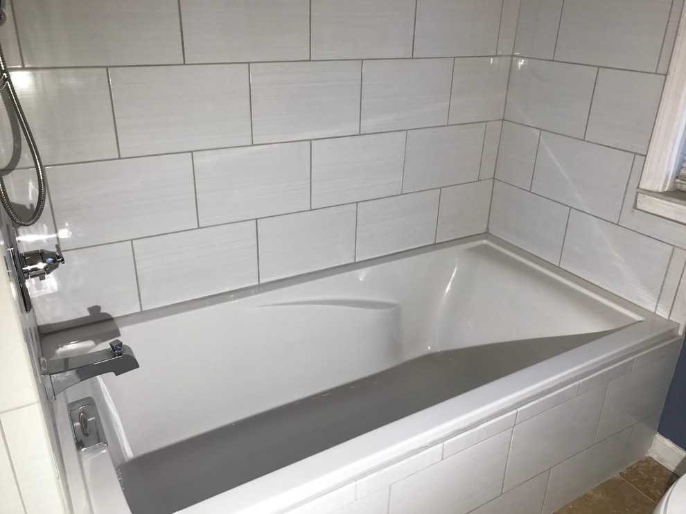 Home design - contemporary white tile home design idea in Cincinnati
