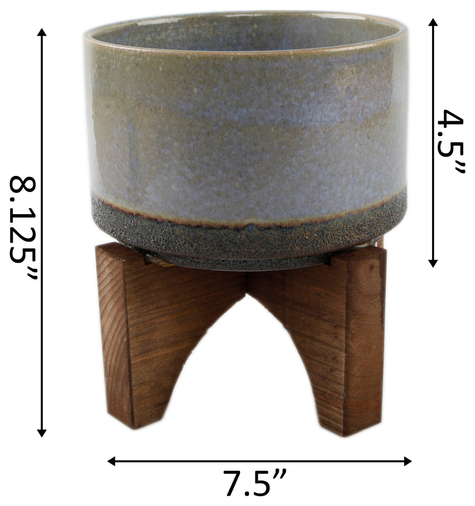 7" Lava Ceramic On Wood Stand, Blue