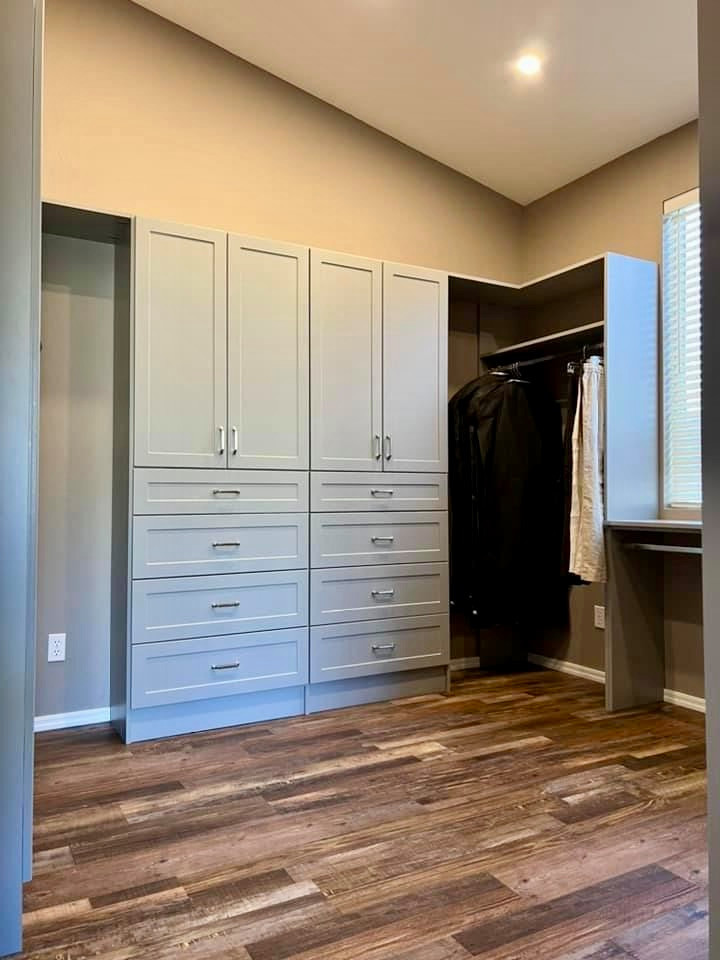 Walk-in with Cabinets, Drawers, and Long-Hang Space
