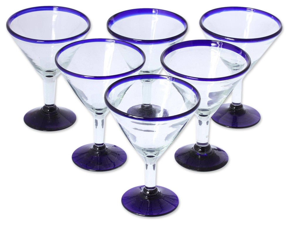 Handmade Cobalt Classics Blown glass martini glasses (set of 6