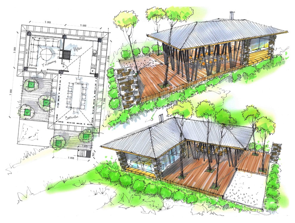 Идея и проект беседки выполнен в ручной графике