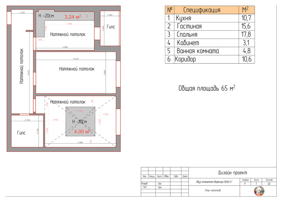 Дизайн проект двух комнатной квартиры. Для молодой семьи.