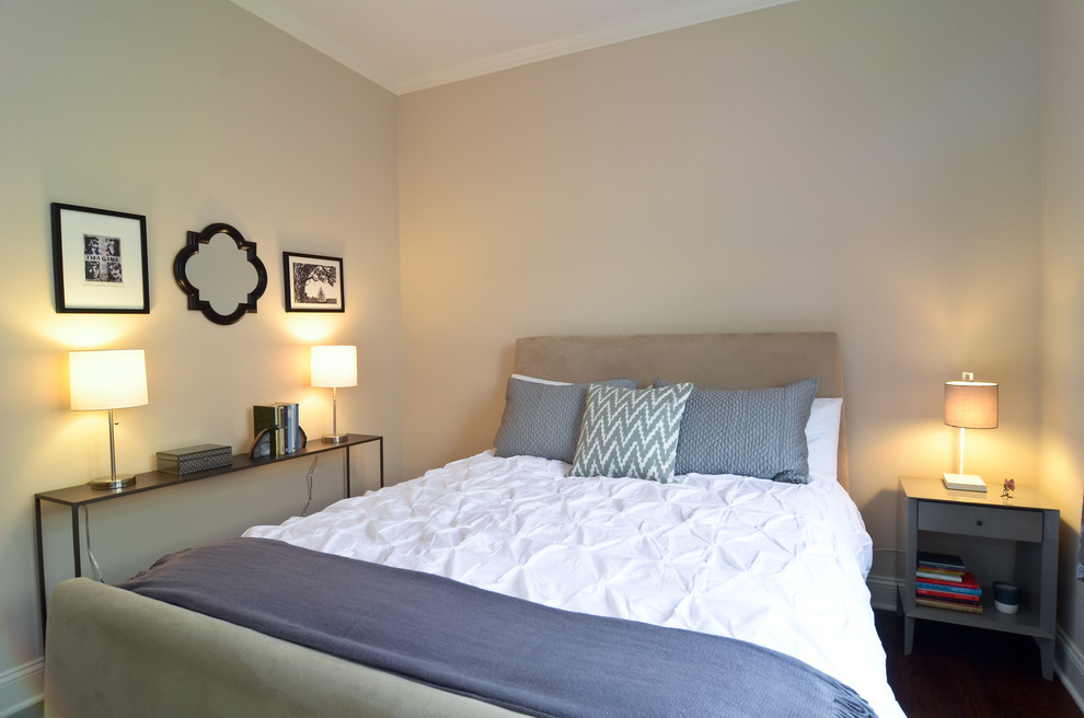 Inspiration for a transitional bedroom in Chicago with grey walls.