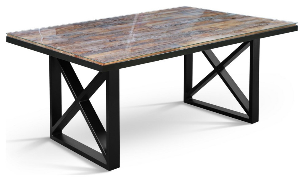TISKAN Glass top Solid Wood Dining Table