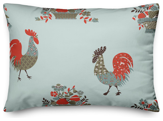 Rooster Pattern in Blue Throw Pillow
