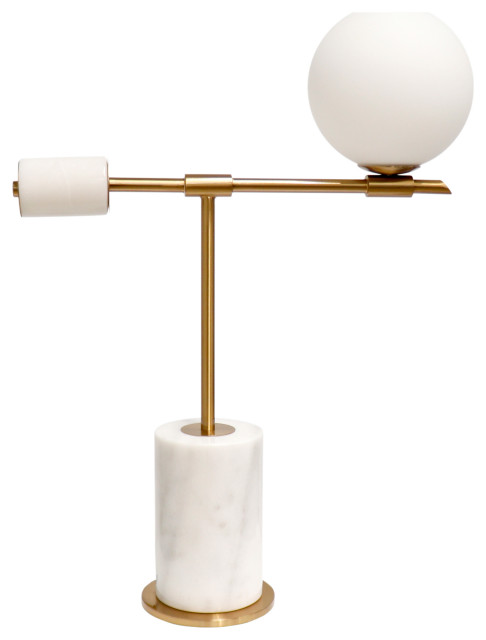 Bianca White Round Marble Body and Metal Indoor Table Lamp- 26X19, On-Off Switch