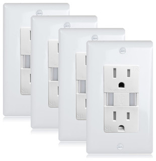 Maxxima Dual USB Charger Wall Outlet with 15 Amp Duplex Receptacle, 4 Pack