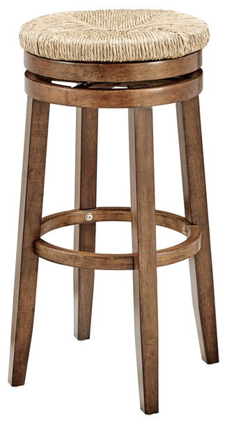 Linon Maya 31" Wood Swivel Seagrass Seat Barstool in Walnut Brown