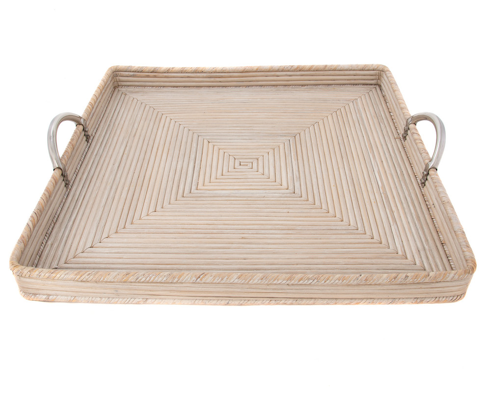 Artifacts Rattan™ Square Tray with Stainless Steel Handles Tropical