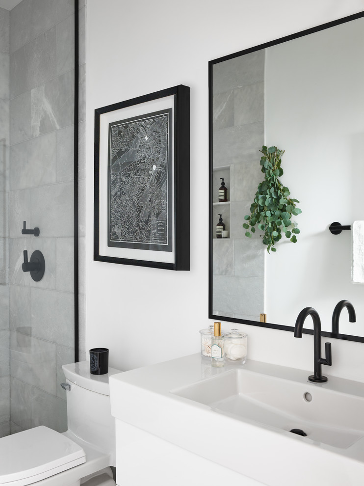 Example of a transitional bathroom design in Boston