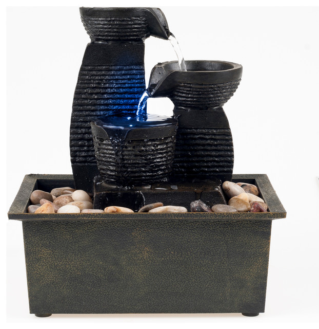 Pure Garden Triple Jug Tabletop Fountain With Led Lights Rustic