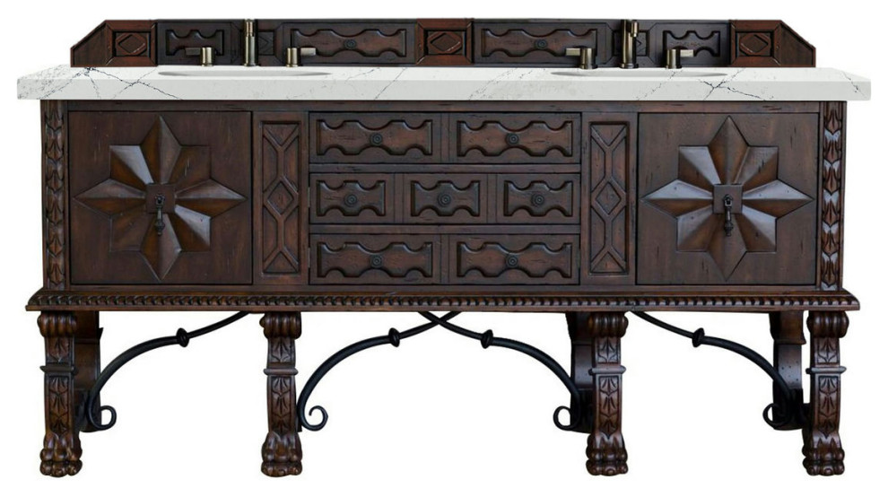 Balmoral 72" Double Vanity, Antique Walnut, With 3 CM Ethereal Noctis