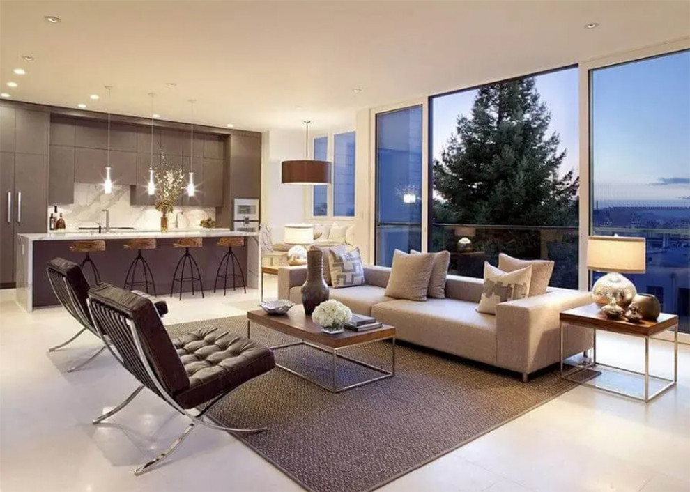 Large modern open concept living room in Rome.