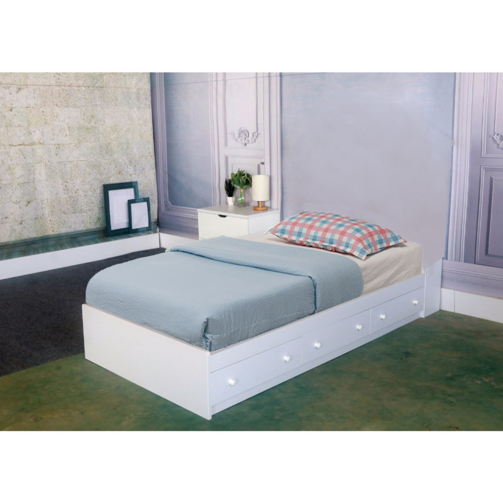 3 Drawer Contemporary Wooden Twin Chest Bed, White Contemporary