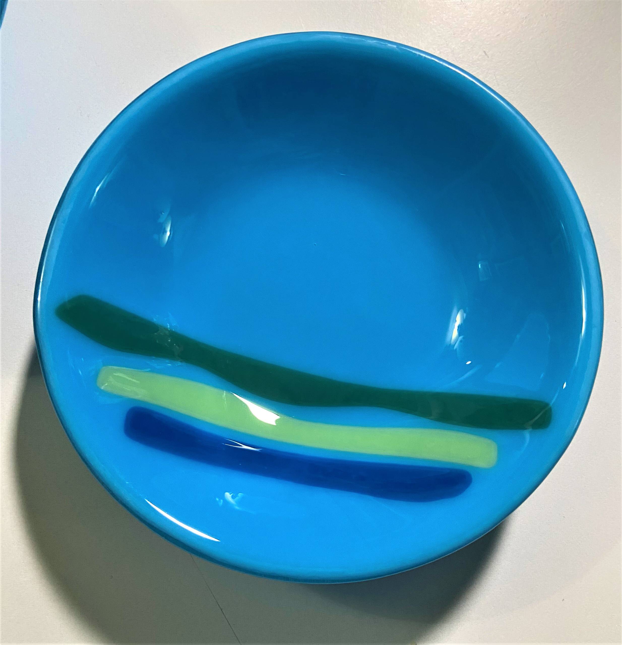 6" Small blue contemporary shallow bowl - view 2