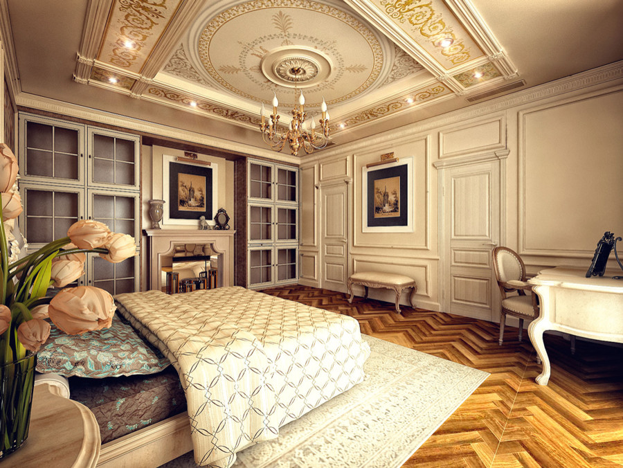 Изысканая классическая отделка спальни и кабинета в современной квартире в Екате