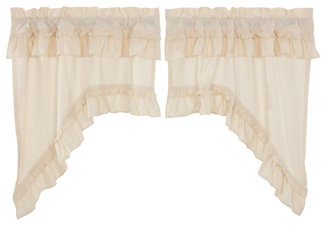 Kitchen Curtains Vhc Muslin Ruffled Swag Pair Rod Traditional