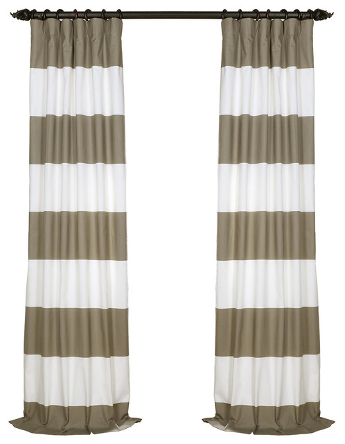 Thunder Tan & Off-White Horizontal Stripe Cotton Curtain - Contemporary ...