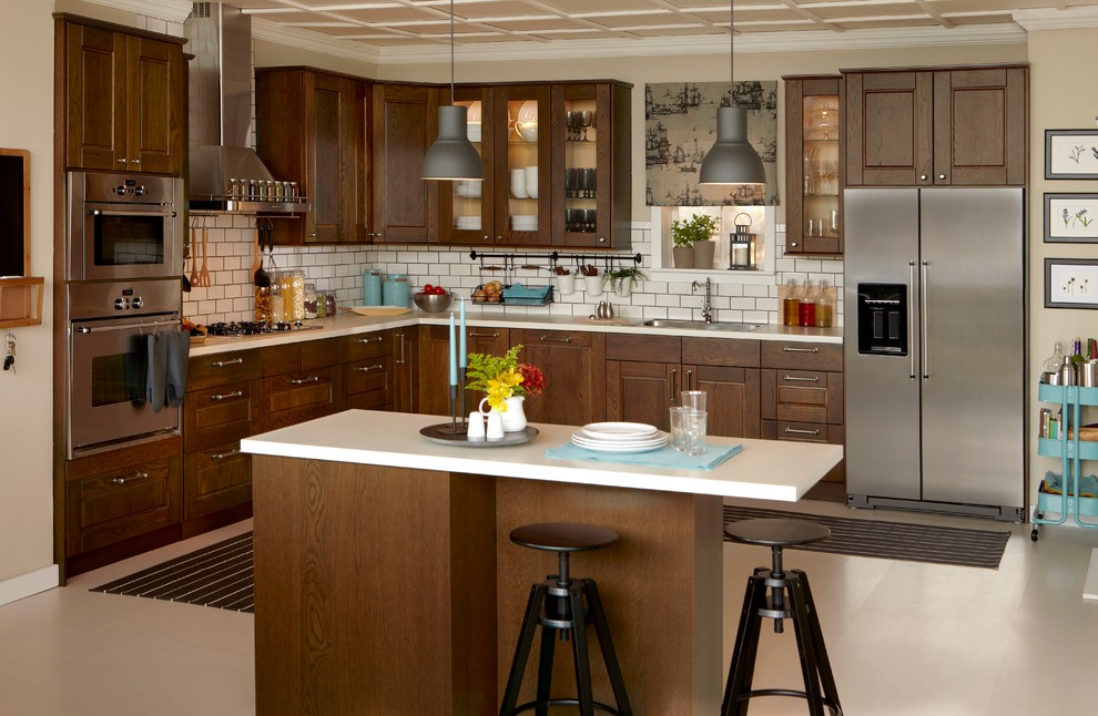 Design ideas for a contemporary l-shaped kitchen in Other.