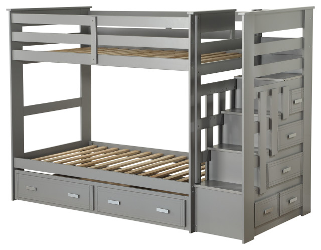 ACME Allentown Twin/Twin Bunk Bed With Storage Ladder and Trundle, Gray ...