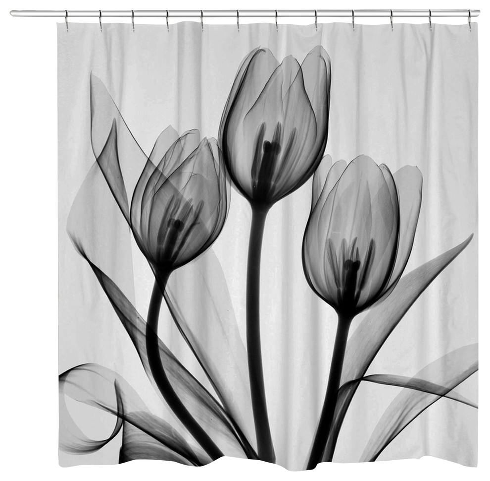Black and White Tulips Shower Curtain