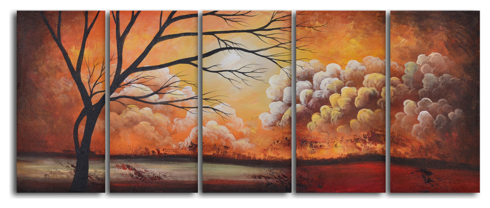 Tree Silhouette By Thunder Hand Painted 5 Piece Canvas Set