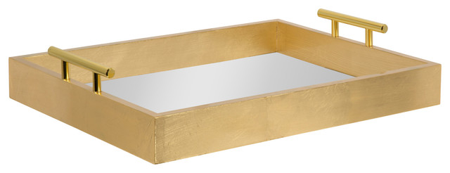 Lipton Decorative Wood Tray with Metal Handles, Gold/Mirror