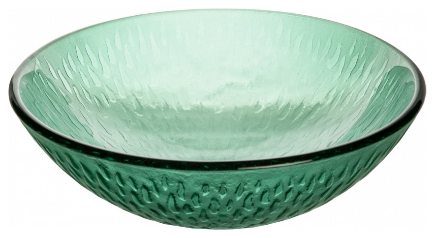 Green Drops Tempered Glass Vessel Sink for Bathroom, 16.75 Inch, Round
