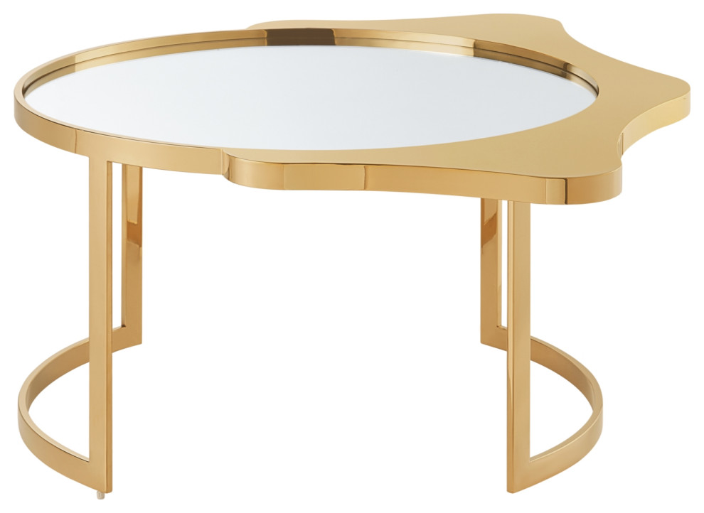 Inspired Home Xayden Coffee Table, Mirrored Top, Gold