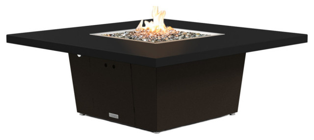 Square Fire Pit Table, 56x56, Natural Gas, Black Powdercoat Top, Bronze