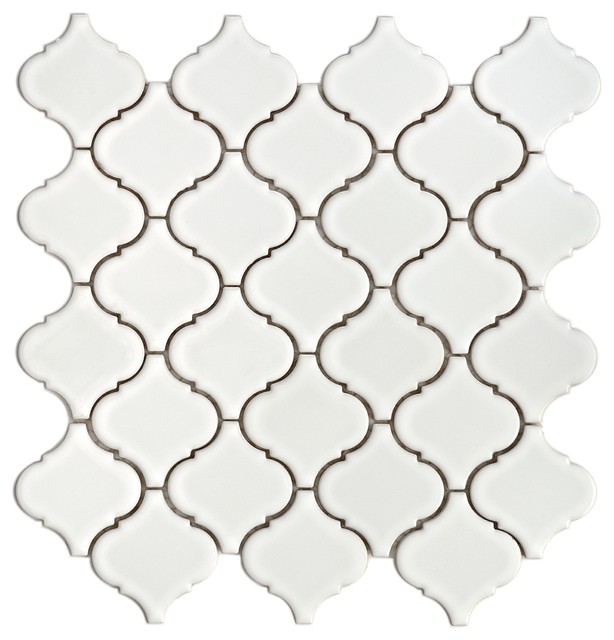 SomerTile Morocco Glossy White Porcelain Mosaic Tile, Set of 10