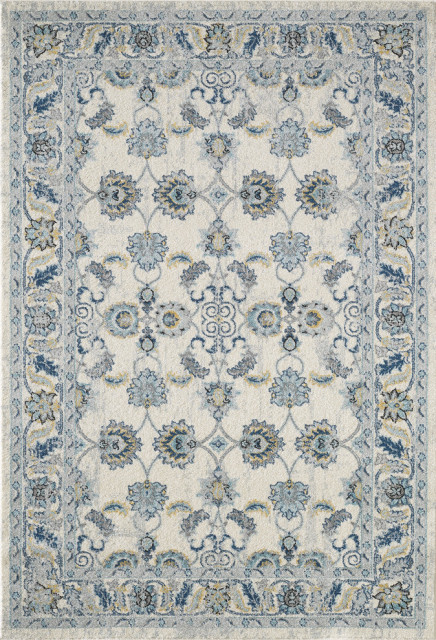 Abani Lennox Persian Inspired Area Rug, Ivory and Blue, 7'9