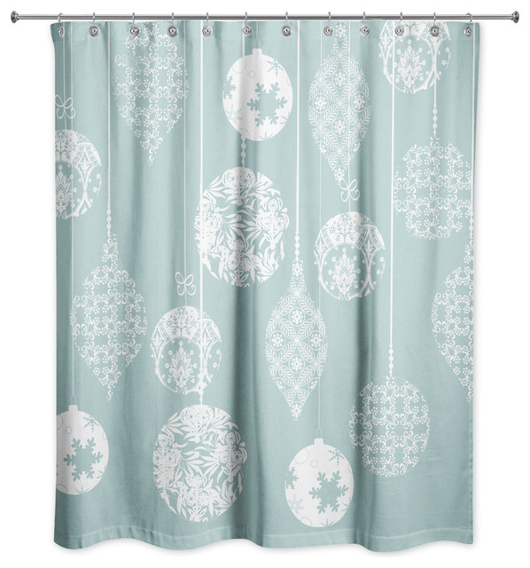Teal And White Ornaments Shower Curtain, Teal And White Shower Curtain