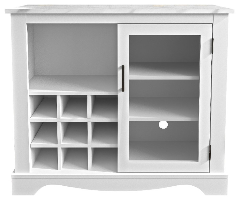 LIVILAND 39 in White Buffet Bar Glass Door w Marbling Pattern