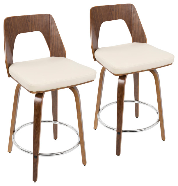 LumiSource Trilogy Counter Stools, Set of 2, Walnut and Cream PU Leather