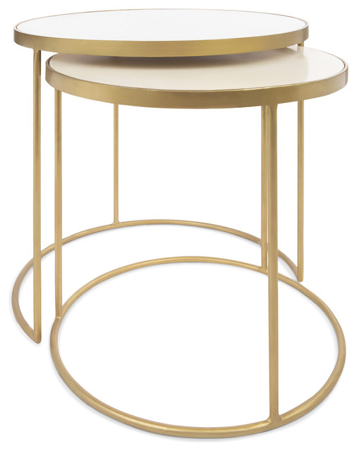 Cecil Marble and Brass Nesting Tables, Set of 2, Marble and Brass