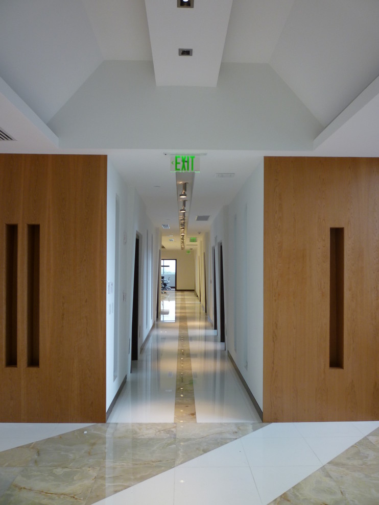 Inspiration for a huge modern freestanding desk marble floor home design remodel in Miami with white walls