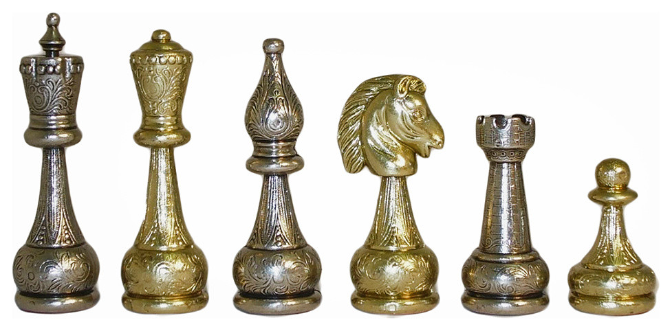 Large Staunton Metal Chessmen, 32-Piece Set