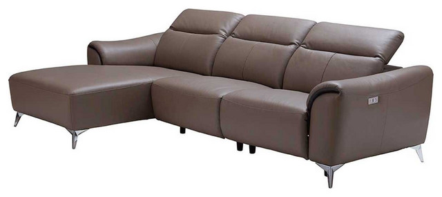 950 Leather Sectional Sofa with Electric Recliner in Brown, Left Facing Chaise