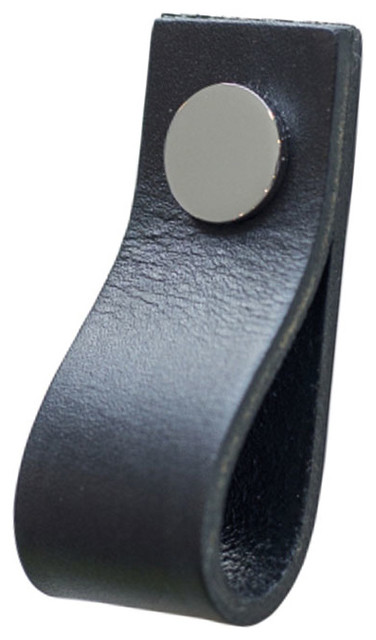 Leather Loop Drawer Handles, Black, Chrome Rivets, Set of 3